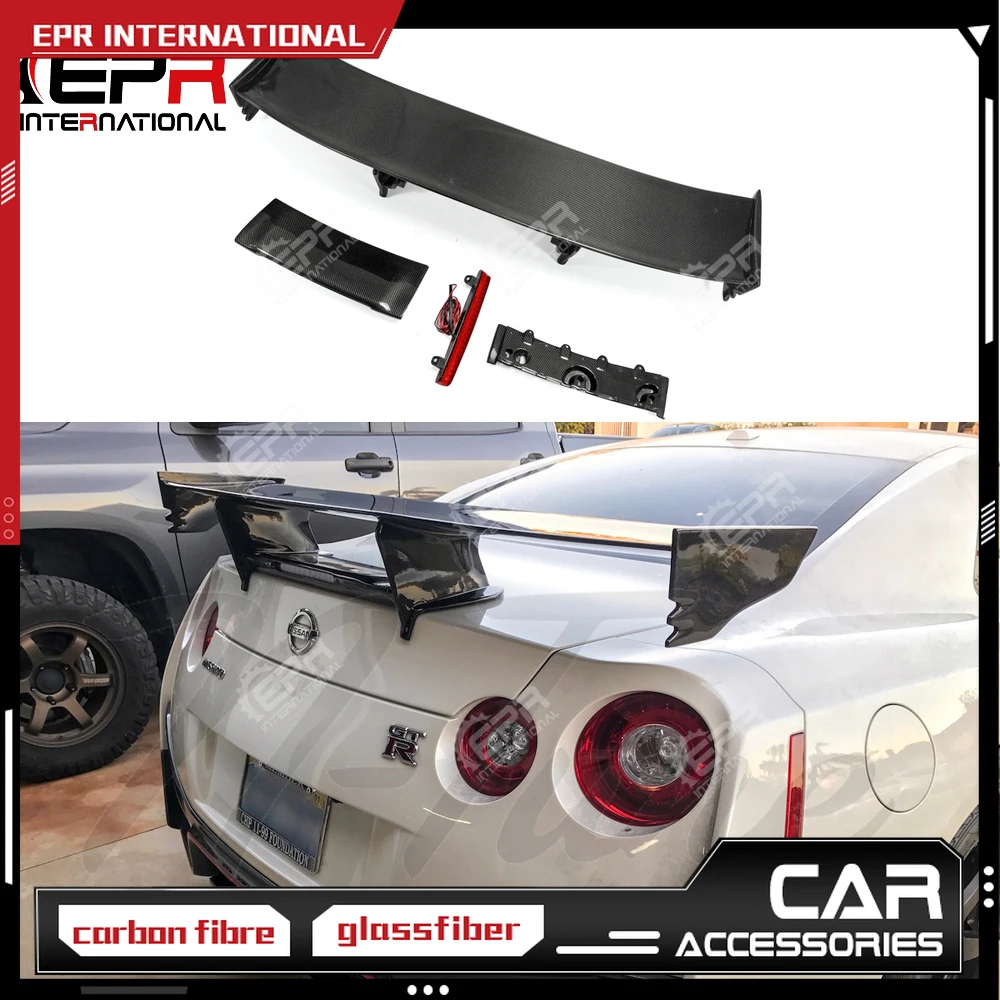 

For Nissan R35 GTR Carbon Fiber Rear Spoiler (Included Lights) NSMO Style GT Rear Wing GT-R Body Kit Tuning