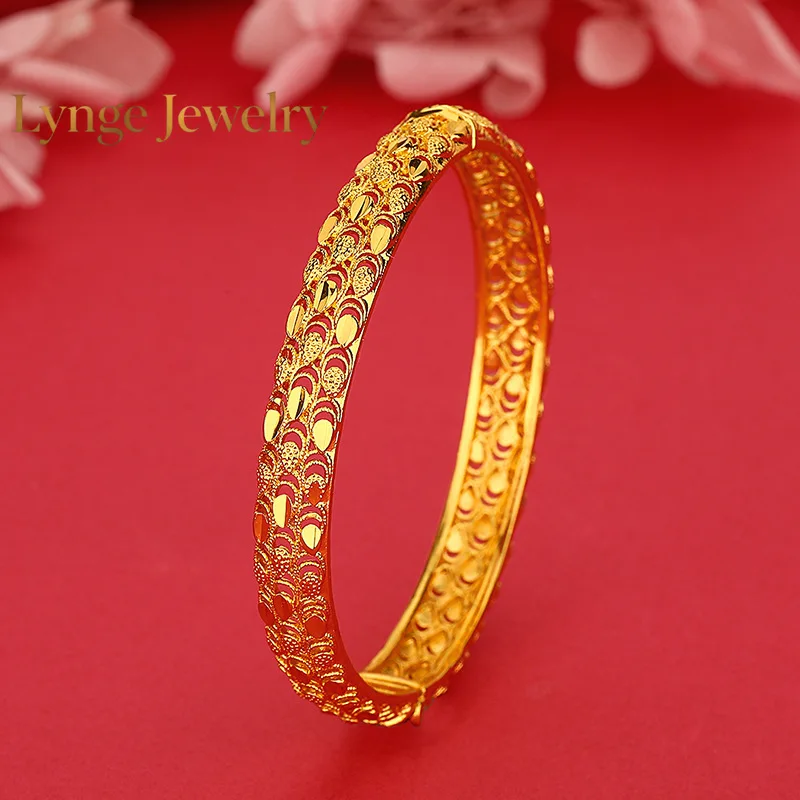 Lynge Jewelry AU999Real Gold Wedding Hollow Dragon Scale Women's Bracelet Exquisite Vertical Style High-end24 Sense Snapping Ope