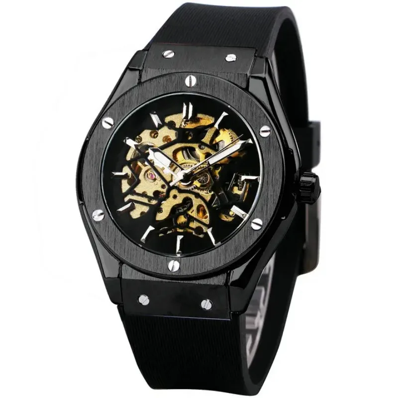 WINNER Automatic Mechanical Watch for Men Rubber Strap Skeleton Dial Male Clock Military Sports Style Wristwatch Dropshipping