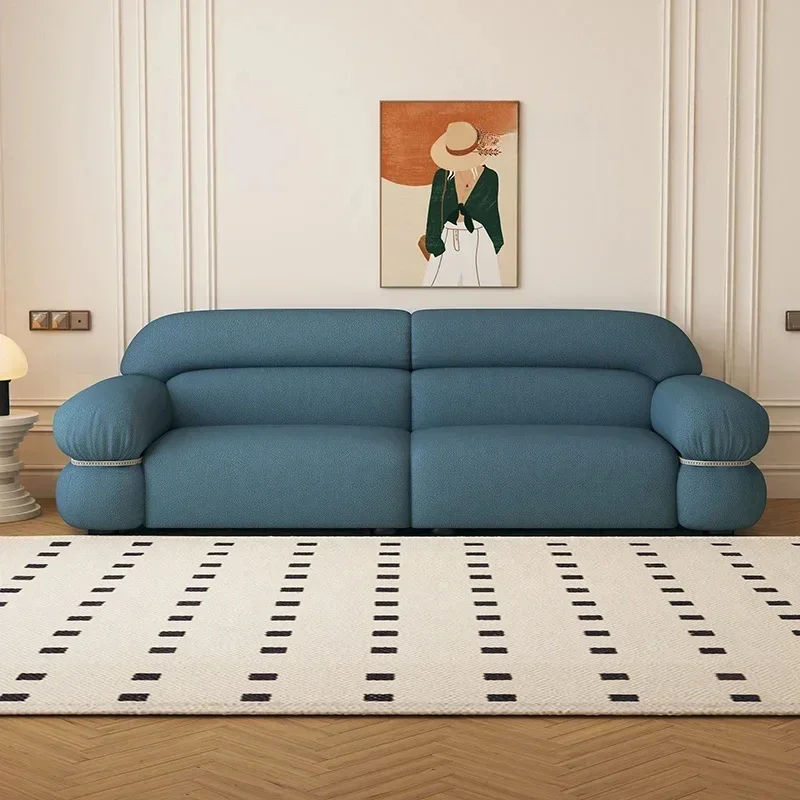 أريكة إيطالية بسيطة على الطراز الكريمي، أريكة قماشية صغيرة لغرفة المعيشة #2