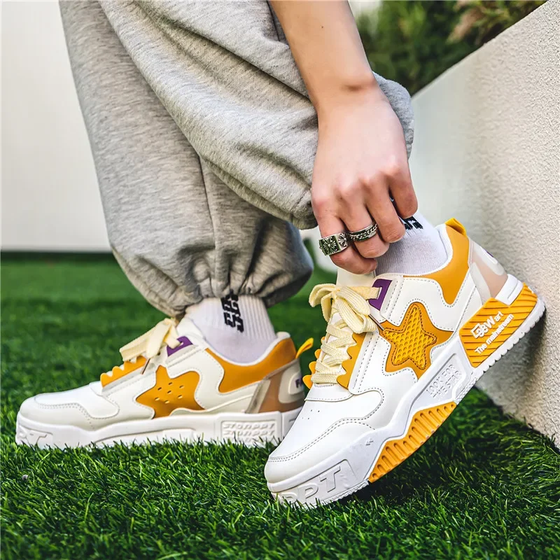 Fashion Yellow Star Chunky Mens Skateboard Sneakers Non-slip Breathable Men Casual Sports Shoes Comfortable Man Trendy Sneakers