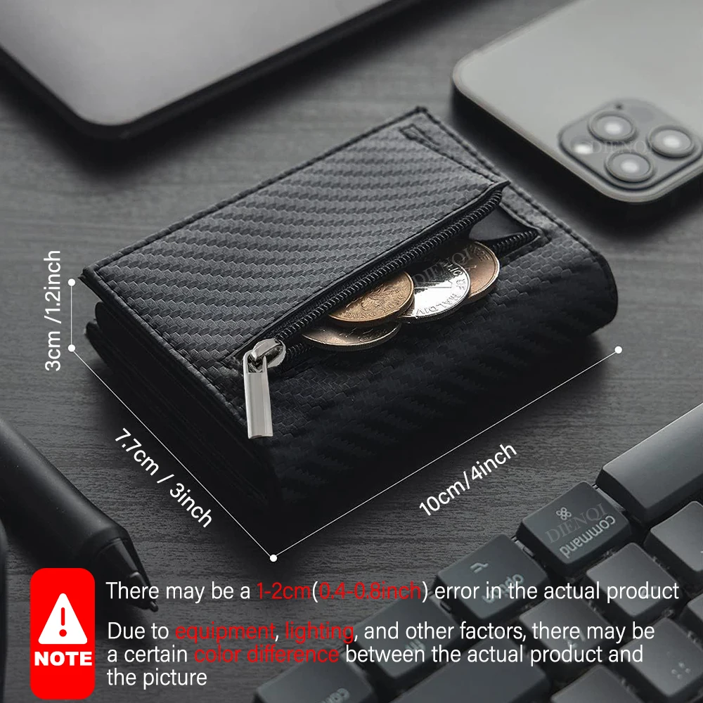Premium RFID Blocking Carbon Fiber Pattern Business Card Holder Auto Pop-Up Case with Zipper Pocket AntiScan Slim Wallet for Men