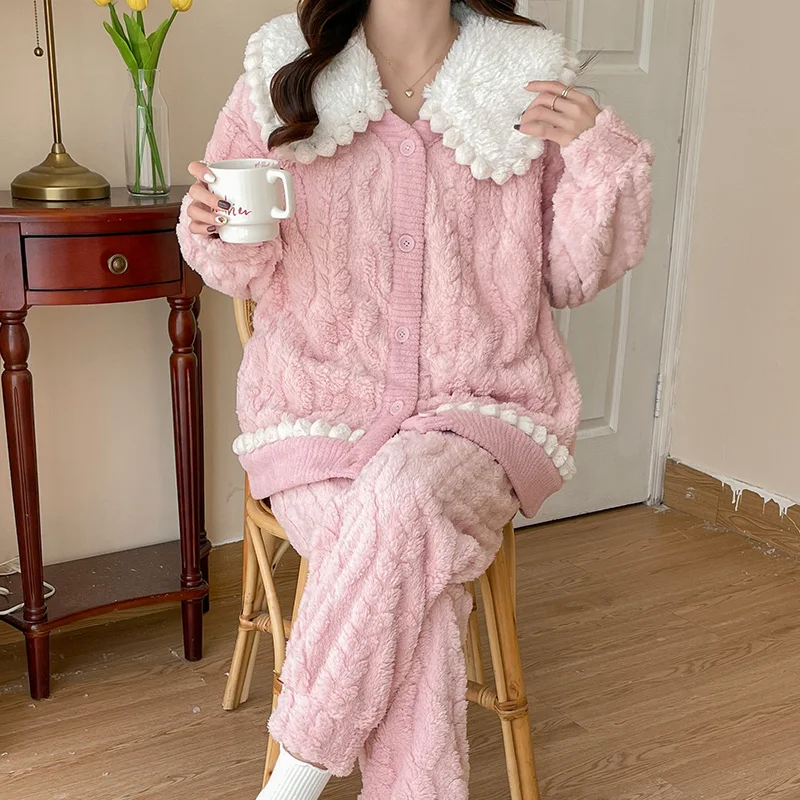 Autumn Fall Winter Thick Warm Fleece Maternity Nursing Sleepwear Pants Sets Loose Pajamas Suits Pregnancy Sleep Home Lounge Wear