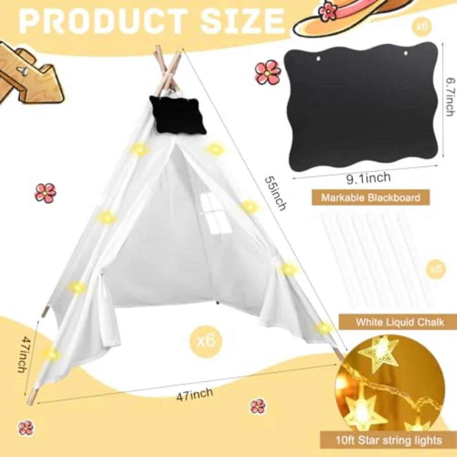 6 stks Tipi Tenten Set met Markeable Kleine Schoolborden en 10FT Lichtslingers Opvouwbare Indoor Outdoor Play Tipi Tent voor Meisje
