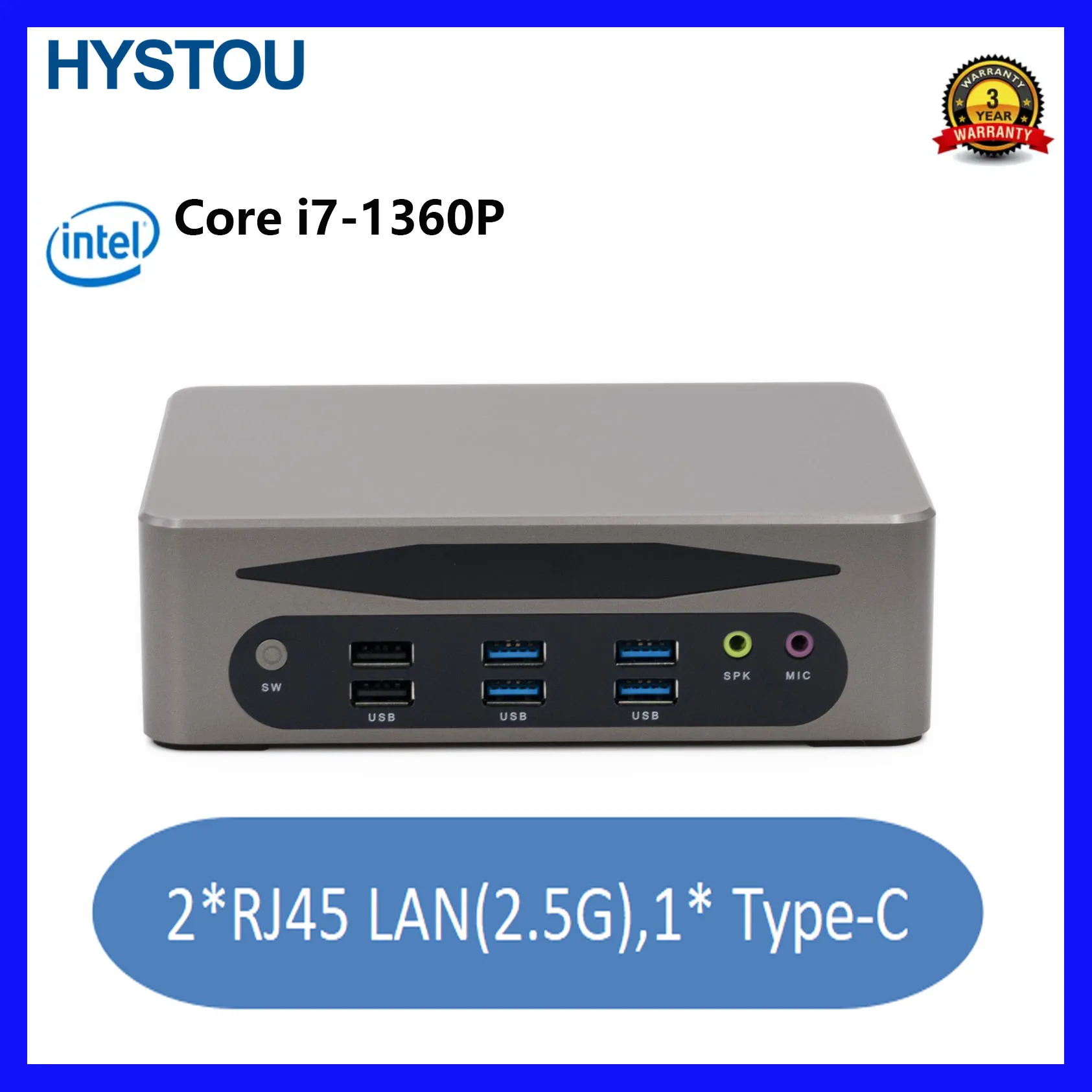 

Hystou офисный настольный мини-ПК компьютер Intel Core i7-1360P Wi-Fi6 Бесплатная доставка Windows11 Linux DDR5 4K 8K 2×RJ45 HDMI Type C
