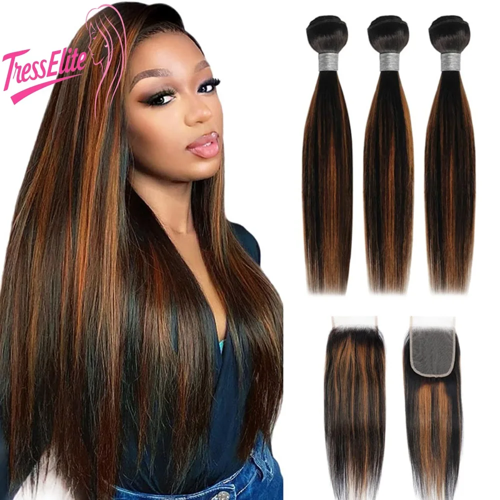 

Clockwork 1b/30 3 Bundles with Closure Curtain Straight Human Hair 180% Density Brazilian Virgin Remy Full Hand Weaving Hair