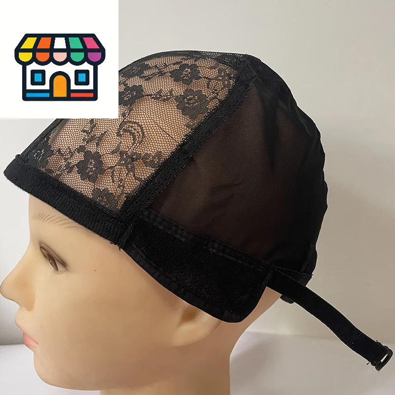

Кружевная шапочка для изготовления париков, 56 см, с регулируемыми ремешками, эластичная, для плетения U-образных париков, черная, женская, в форме купола, сетка для волос