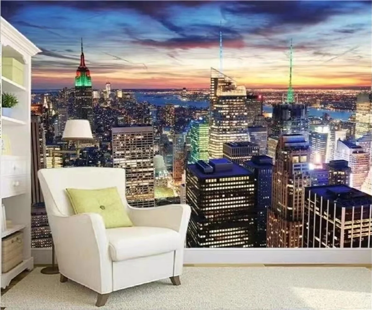 Customize any city night wallpaper Modern City Architecture Night View TV  Bedroom 3d Living Room Decorative Paintings wallpaper