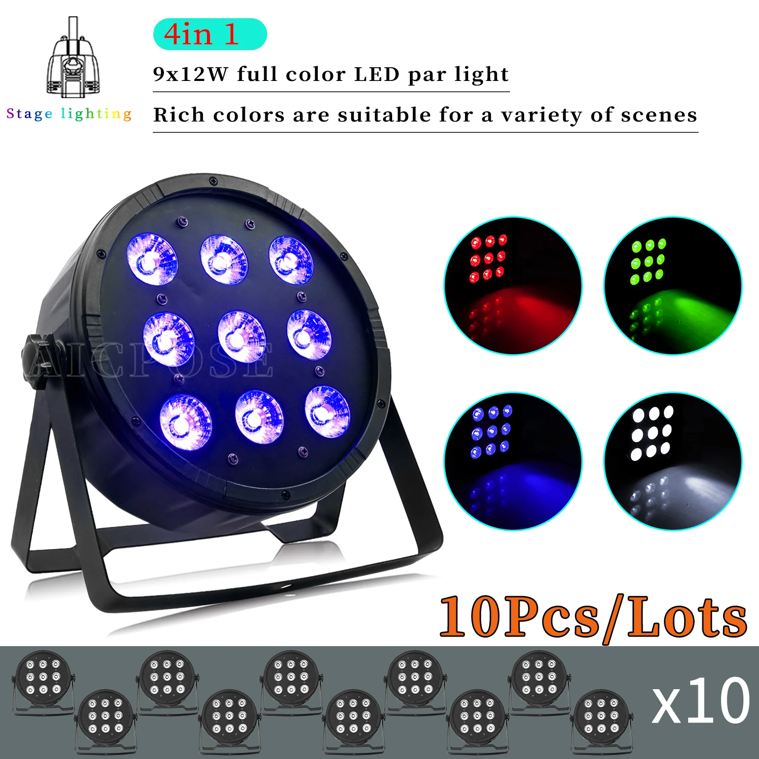 

10 шт./лот 9x12 Вт RGBW 4 в 1 светодиодный светильник Par Flat Stage Light DMX Control DJ Disco Party Wedding Dance Studio Stage Lighting