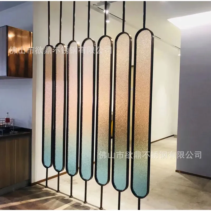 Nordic Fluted Glass Room Divider Rotating Partition Screen for Living Room Bedroom Bathroom Entrance Home Decor Light Luxury