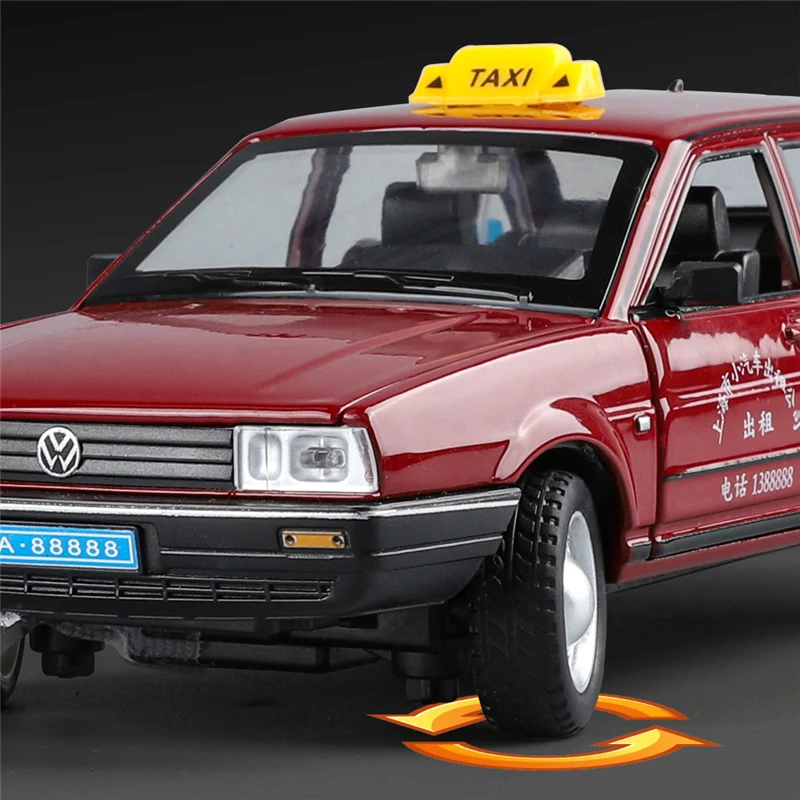 1/24 VW Santana Alloy Taxi Car Model Diecasts Metal Vehicles Car Model Simulation Sound and Light Collection Childrens Toys Gift