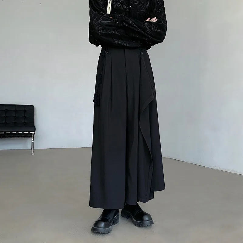 Picture 5: Men's Pants Chinese Style Convertible Skort Pants Dark Wide Leg Loose Black Suit Pants Casual Vibe Trousers