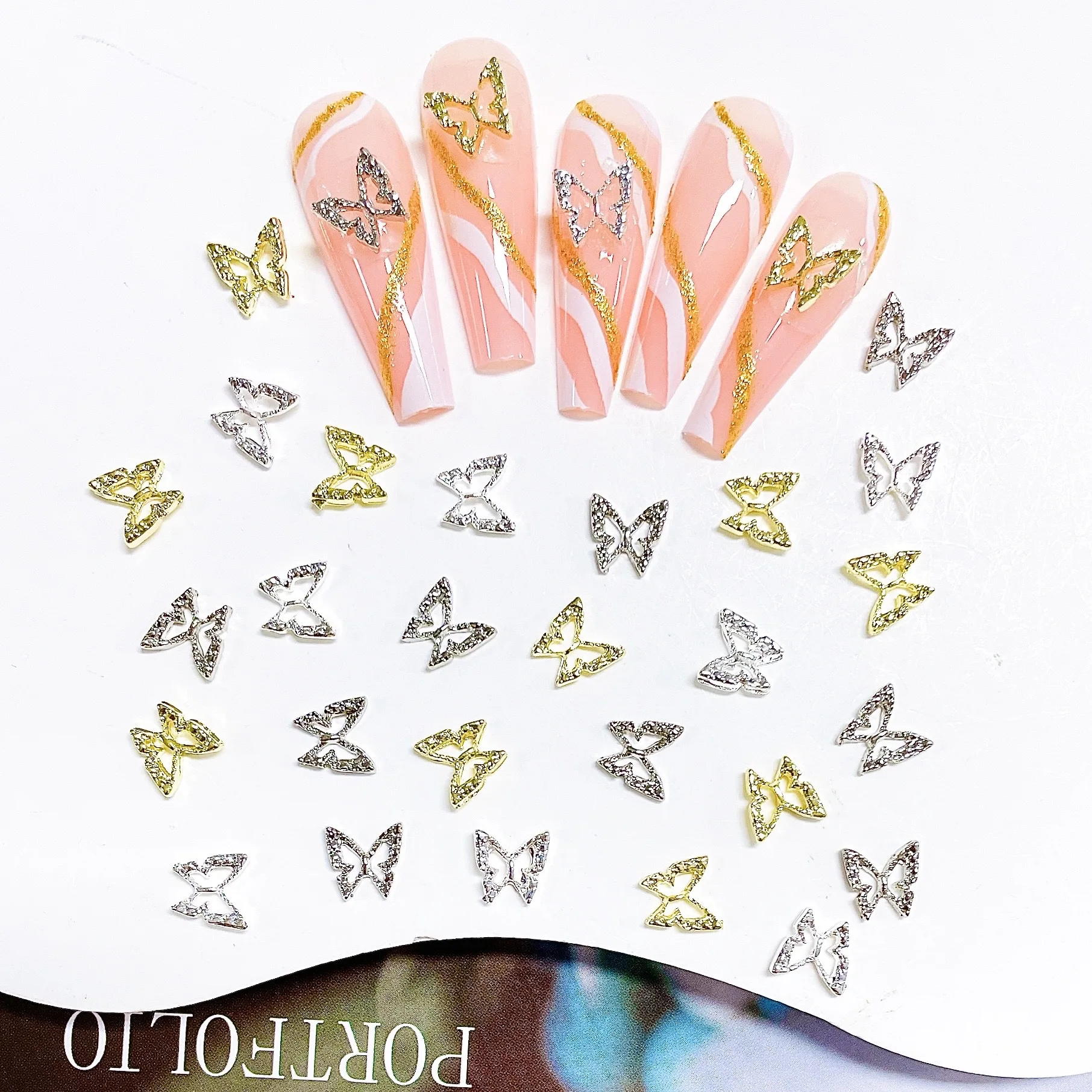 20Pcs Minimalist Hollowed-out Butterfly Nail Art Decorations Exquisite Alloy Butterfly French Style Nail Charms DIY Nails Crafts