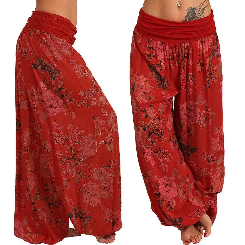 European and American digital printed long wide leg pants casual pants Harlan pants comfortable and casual