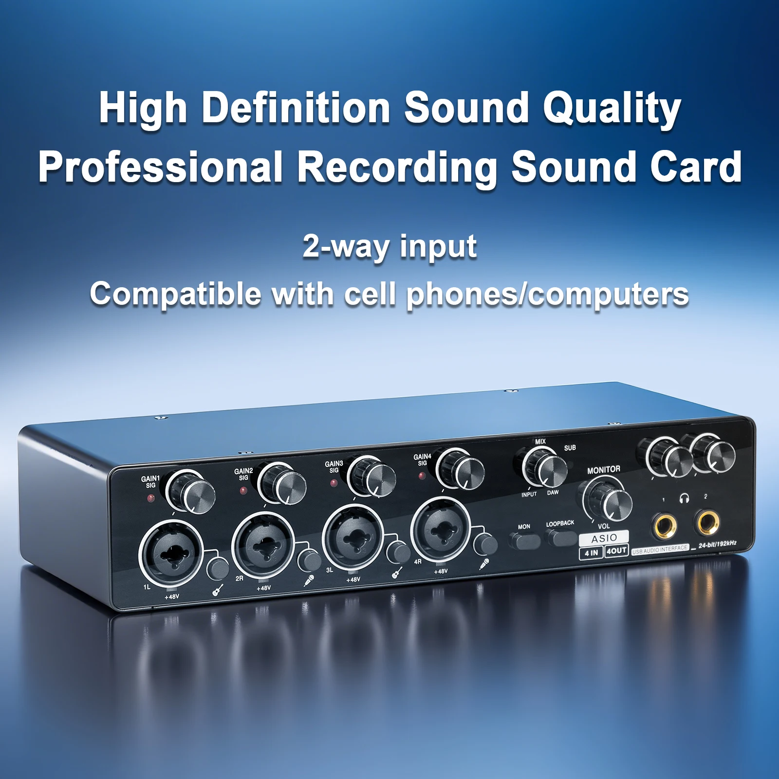 RX4 Professional ASIO Audio Sound Card 4 Channel USB Audio Interface With Mic Preamplifier for Live Recording