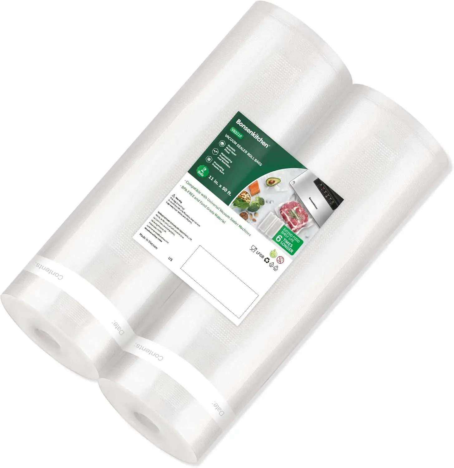 

11in x 50ft Vacuum Sealer Bags 2 Pack, BPA Free Commercial Grade Food Saver Rolls, Custom Size for Sous Vide