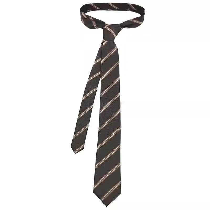 Brown Striped JK Ties For Men Female Girls College Style Necktie Polyester 7CM Lazy-tie Uniform Shirt Neckwear Trendy Accessory