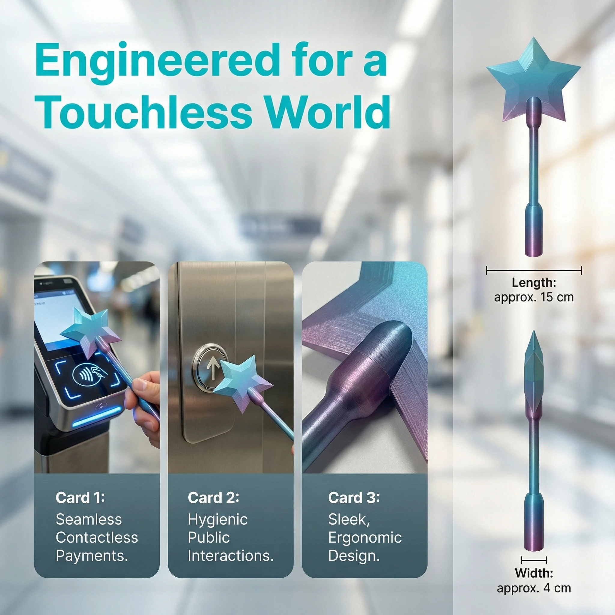 Star Magic Wand 3D Printed Star Wand Tap To Pay Credit Card Holder Tap-to-Pay Credit Card Portable Wand Credit Card Payment Wand