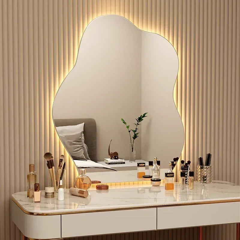 Irregular LED Mirror Bathroom Wall Living Room Small Light Aesthetic Funky Mirror Portable Art Moon Spiegel Wand Home Products