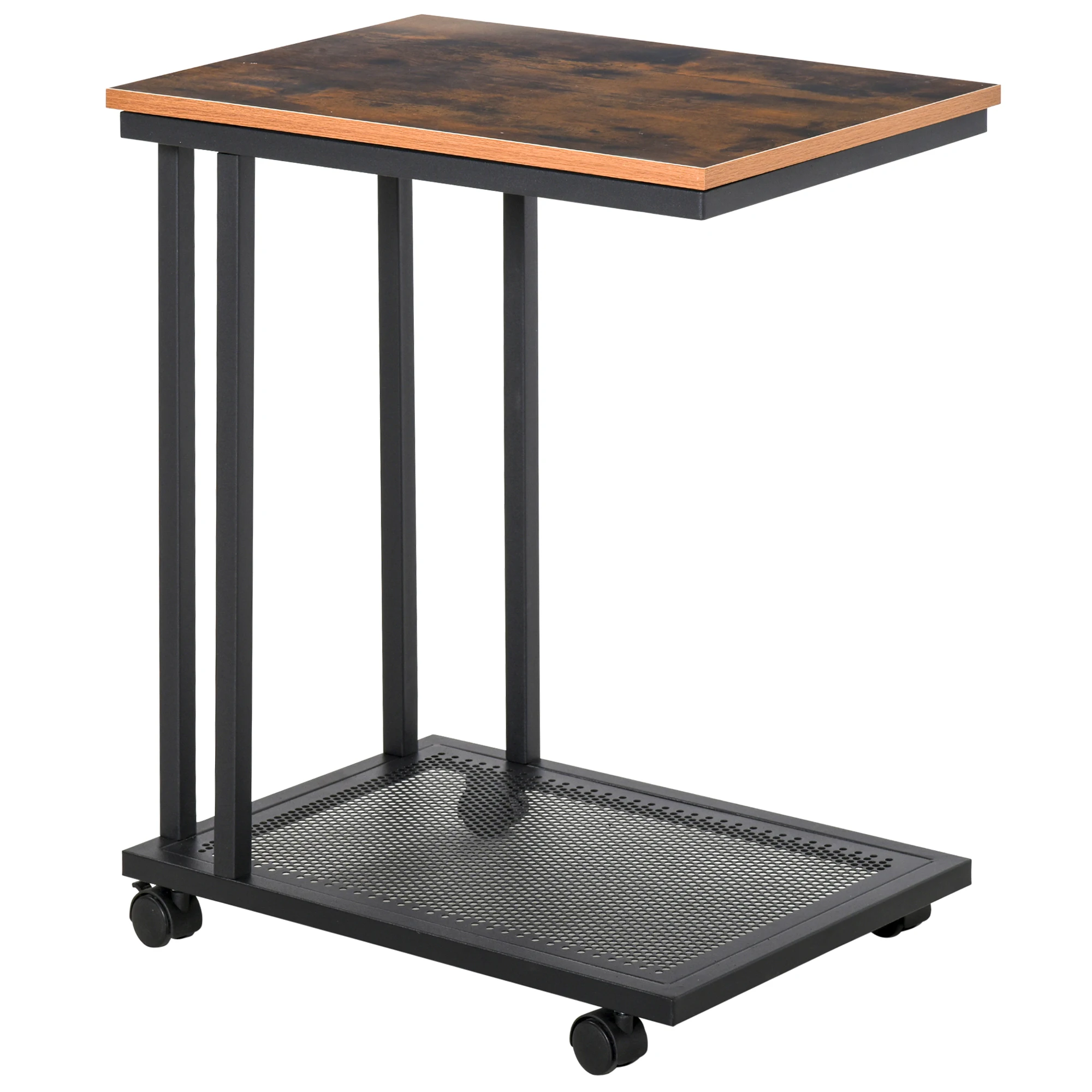 HOMCOM Mesa Lateral Mesa Auxiliar con Ruedas Estilo Industrial Retro 51x36x65cm