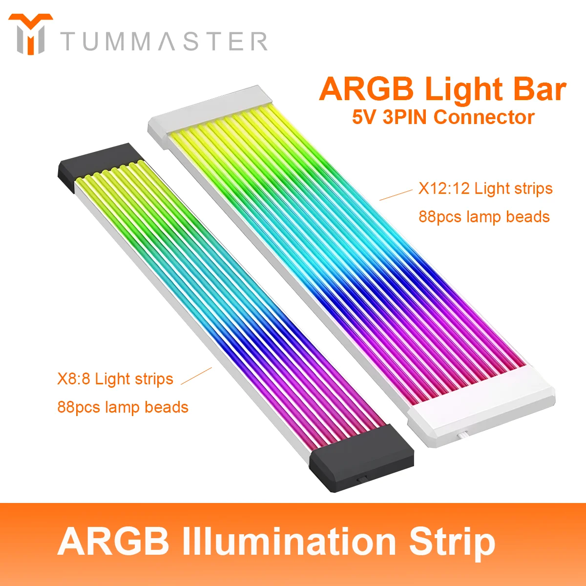 TUMMASTER 5V 3Pin ARGB Light Bar 8/24-Pin PC Motherboard Graphics Card Power Supply Extension Cable with LED Illumination Strip