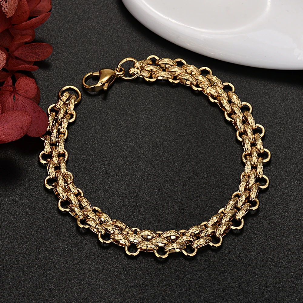 Hot sales originality 18K Gold Chain Bracelets for Men boy Charm Women Wedding Party 21cm Anniversary gift streetwear jewelry