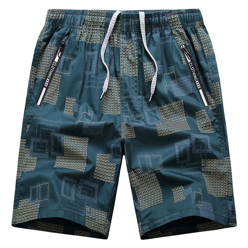 Summer Men's Casual Fashion Printed Straight Shorts Korean All-match Elastic High Waist Trend Loose Knee Pants Male Clothes