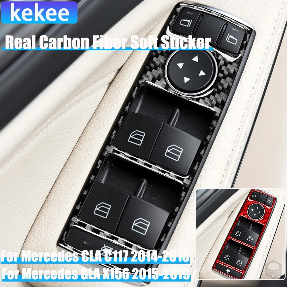 

Real Carbon Fiber Car Accessories Window Lift Control Trim Cover Soft Sticker For Mercedes CLA C117 2014-2018 GLA X156 2015-2019