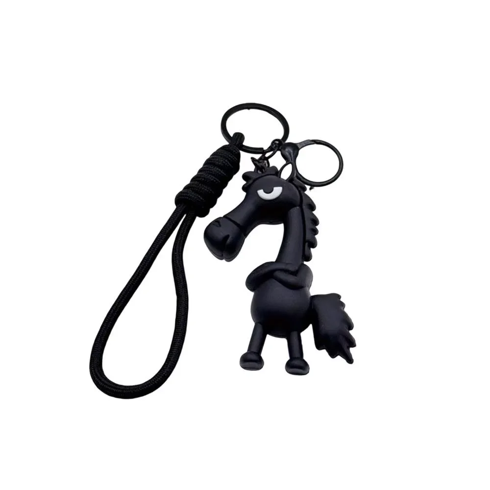 

Small Bag Pendant Mascot Keychain Black Horse Key Ring Cute Cartoon Chains Wallets Backpacks Colorful Horse Decor Accessories