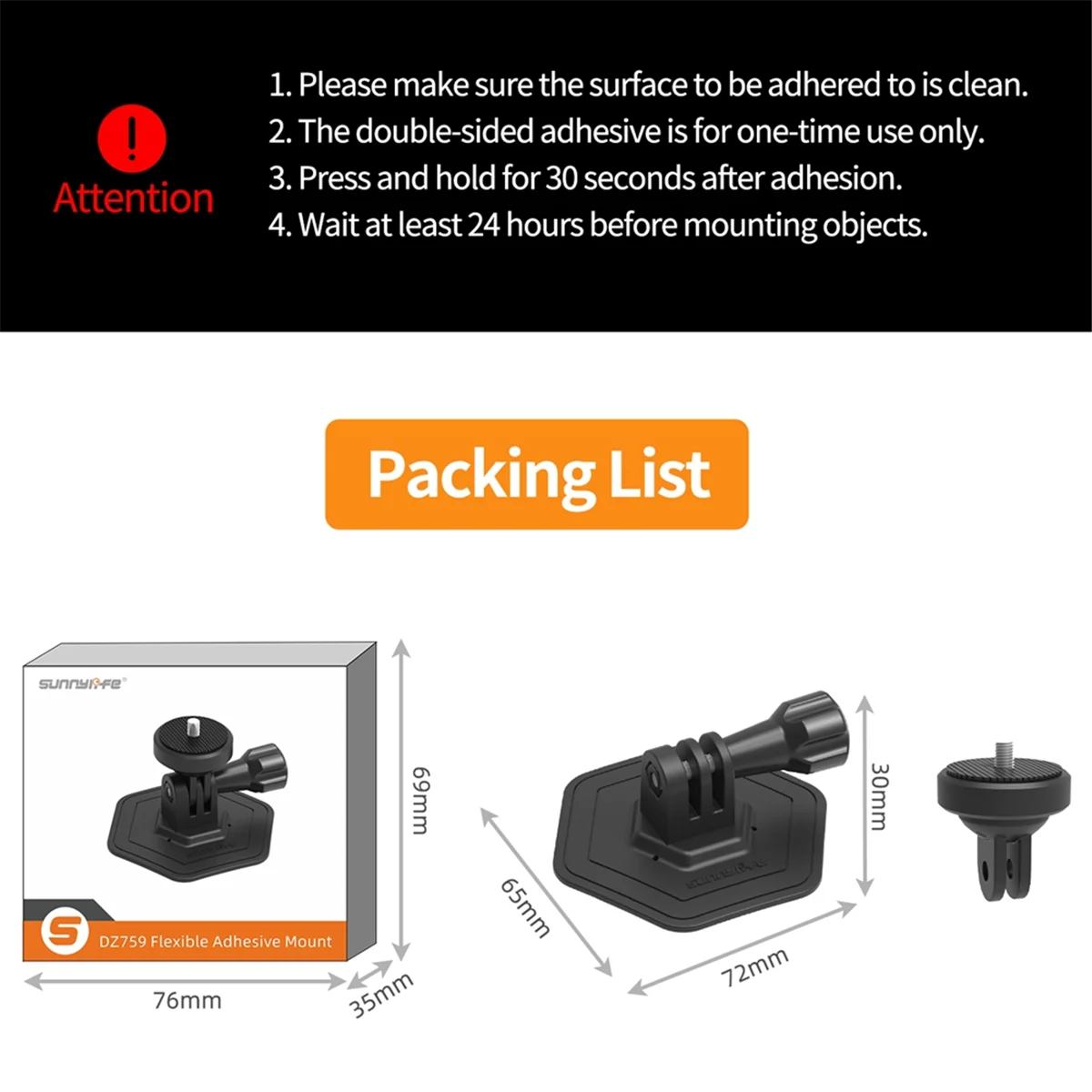 Suporte de base para ACTION 4/GO3 Base adesiva flexível para montagens de capacete curvo-TCE