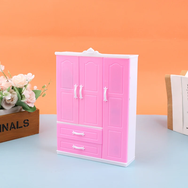 1/12 1/6 Dollhouse Miniature Pink Plastic Wardrobe for Dolls House Accessories