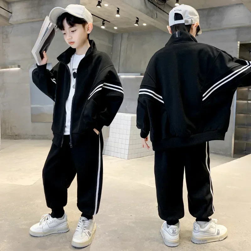 

Spring Autumn boys striped zip sweatshirt jackets sweatpant sets school kids tracksuit child outfit student jogging suit 3-14yrs