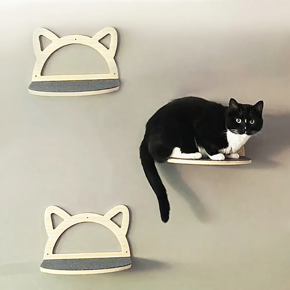 Katzenwandregal, Katzenwandstufen, Katzenwandmöbel, Bärenkopfform, Filzleiter, Kratzbrettregal zum Spielen, Schlafen