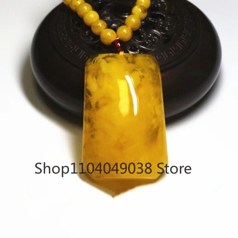 Natural Beeswax Pendant Chicken Oil Yellow Amber Hand String Bracelet Men's and Women's Water Drop Suit Sweater Chain Pendant