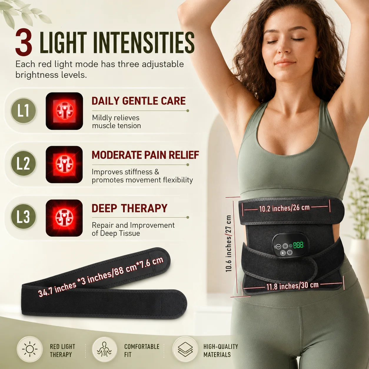 Red Light Therapy Belt, Large Coverage Infrared Pad with 2 Straps, Cordless Heat & Vibration for Lower Back, Waist, Upper Back & Shoulder