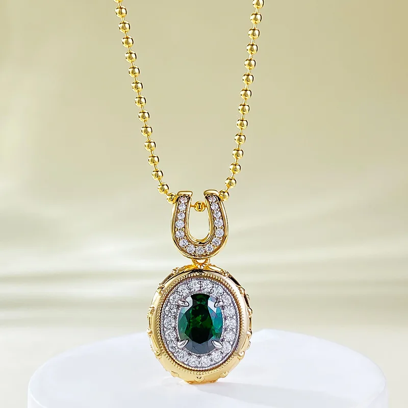 

New S925 Silver Plated Bohemian Style 6 * 8mm Emerald Oval Pendant with Adjustable Wedding Jewelry for Women