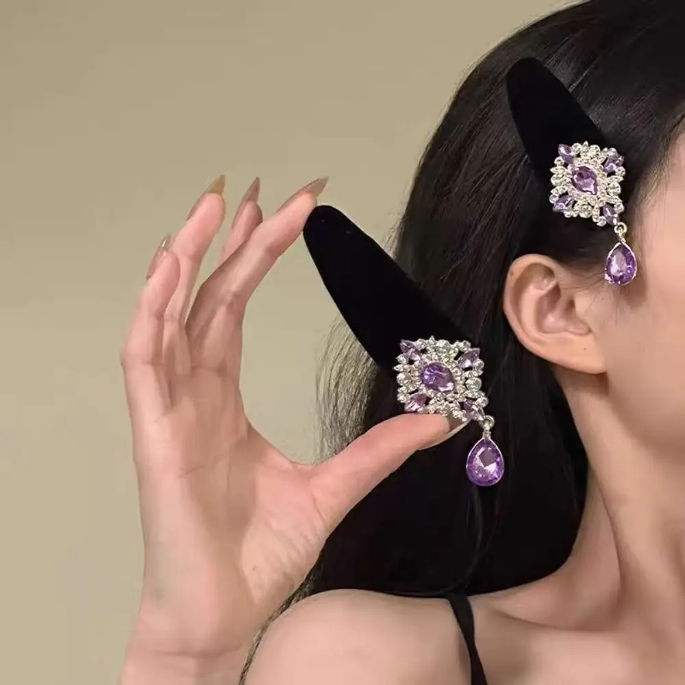 

Fashion Purple Butterfly Tassel Hair Clip Crystal Elegant Ethnic Style Hair Hoop Headdress Retro Chinese Style Side Clip Women
