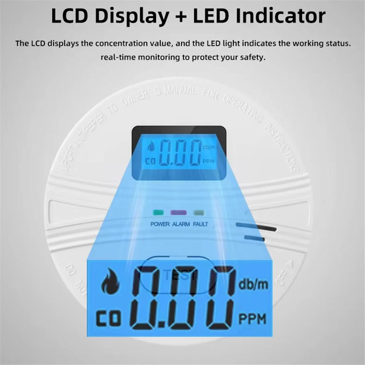 CO 및 연기 경보, 일산화탄소 감지기, 연기 감지기, 85DB 알람, 가정 및 주방, LCD 스크린, B, 2 in 1