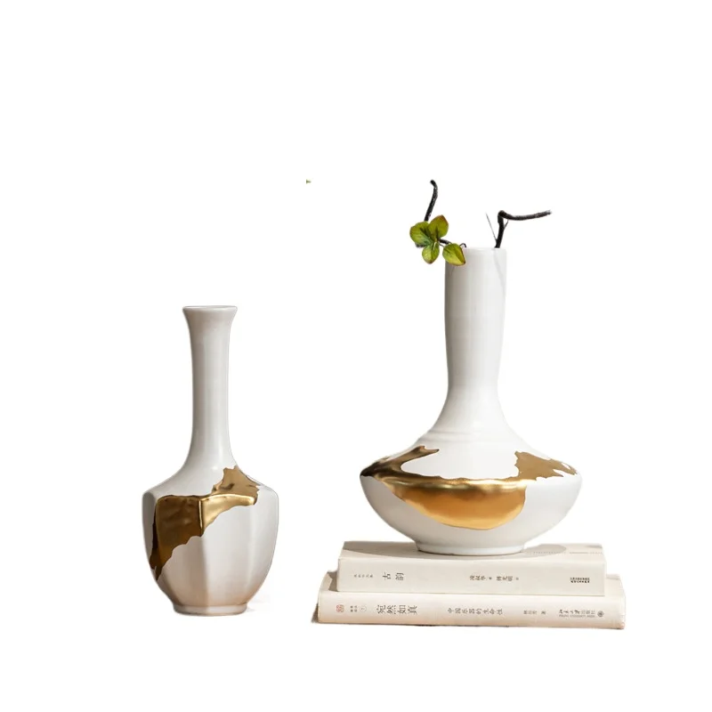 

New Chinese-style platinum ceramic vase, antique gilt flower arrangement in the living room and tea room
