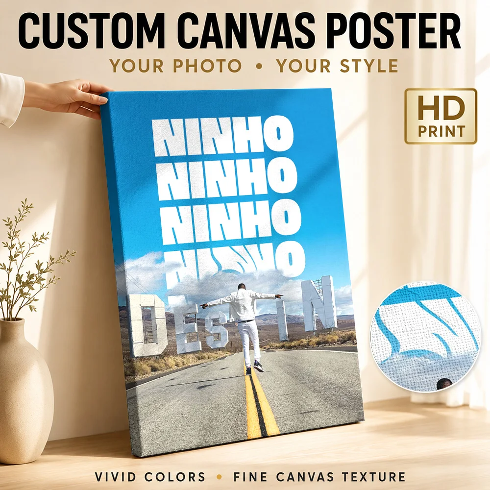 Ninho Destin Album Framed Canvas Poster Grunge Style Canvas Wall Art With Personalized Photo For Home Office Ideal Birthday Gift