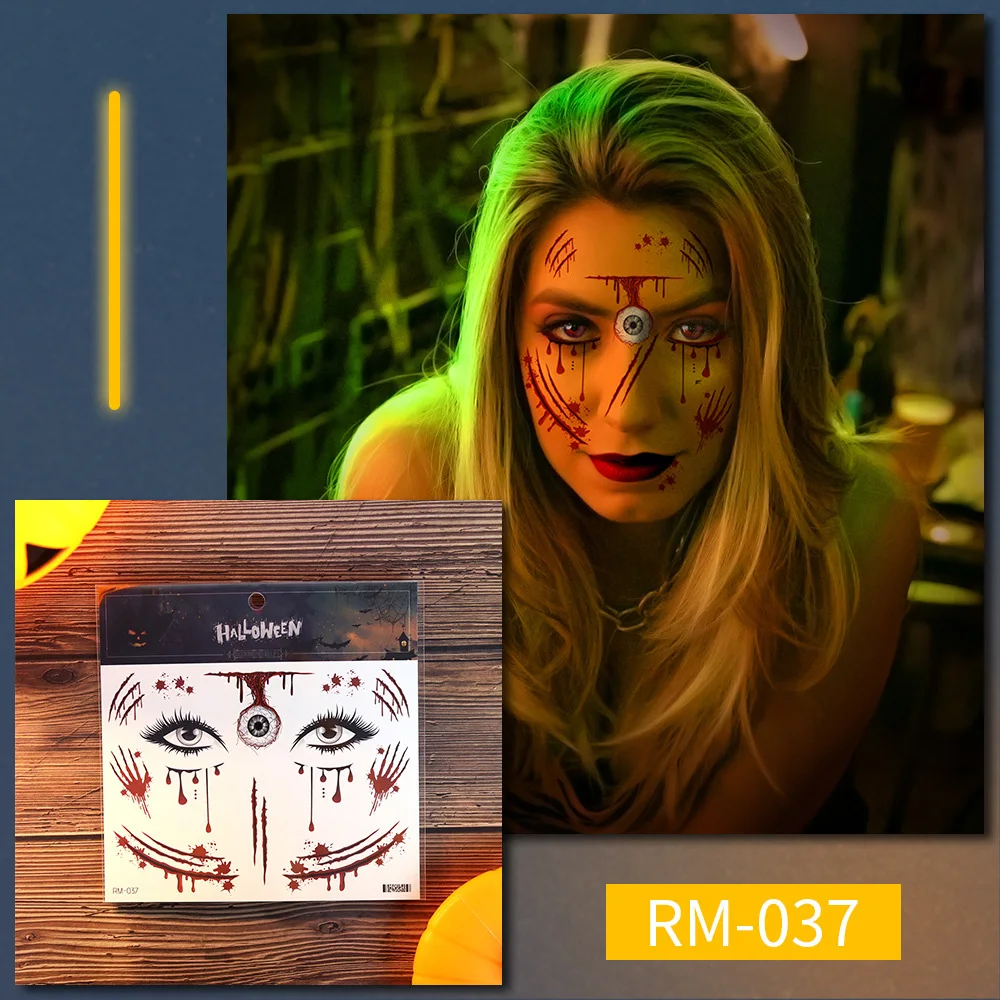 New Halloween Tattoo Stickers Terrifying And Bloody Facial Makeup Halloween Face Stickers Tattoo Dress Up Bloody Stickers