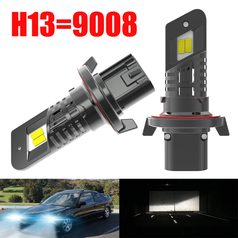 

2 шт. H13 9008 P26.4t светодиодные фары Canbus без ошибок, мощный свет для вождения автомобиля, турбодиодная лампа, белая противотуманная фара для мотоцикла, 12 В