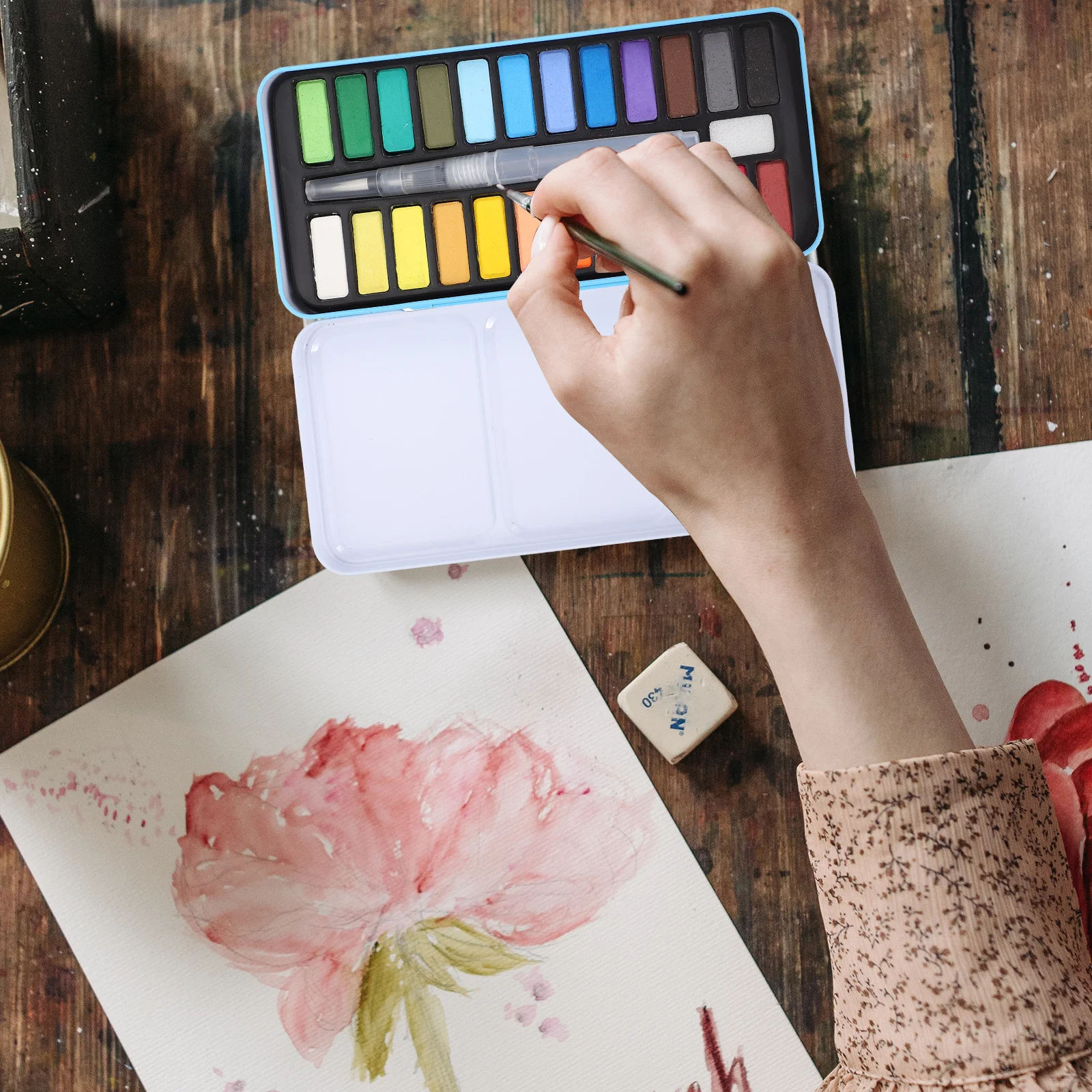 Solid Watercolors Accessory Multi-function Gouache Kit Draw Supply Pigment Convenient Iron Plastic Child Travel