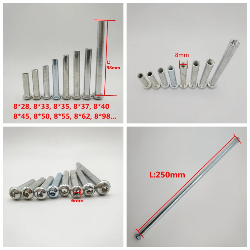 Scooter accessories axle and nut  bolt OD 8 MM 8x28-----8x250 10 pcs/lot