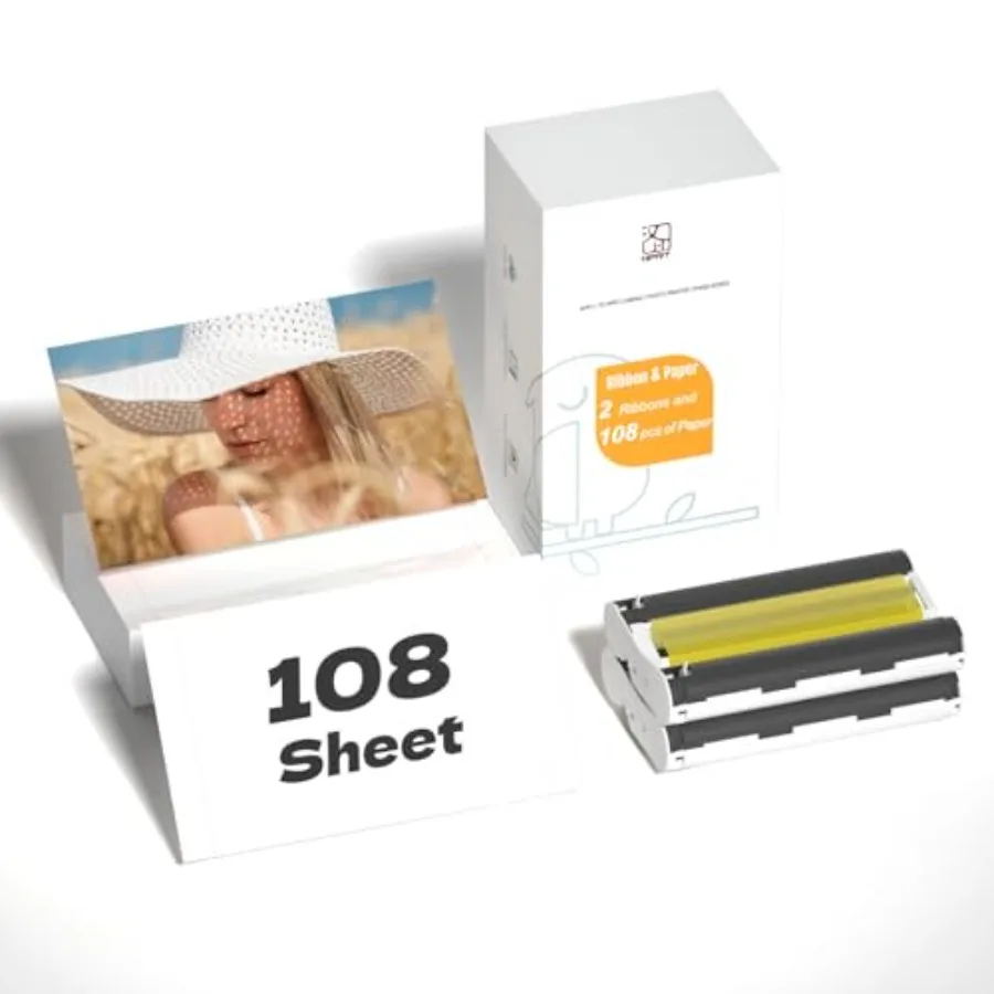 

Бумага для фотопринтера CP4100/CP4000L 4x6, 108 листов и 2 рулона красящей ленты для HPRT CP4100/CP4000L, мгновенная цветная печать фотографий через Wi-Fi