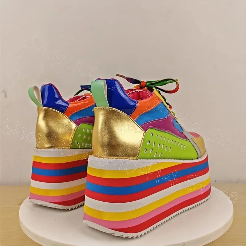 Zapatillas de deporte de plataforma alta con punta redonda de Color arcoíris, Zapatos de Mujer atados cruzados, última novedad, moda Para citas de fiesta, 2025 Zapatos Para Mujer