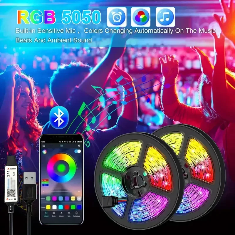 Taśma LED RGB 5050 Inteligentne sterowanie Bluetooth Synchronizacja muzyki USB 5V Elastyczna taśma LED do dekoracji pokoju Podświetlenie telewizora