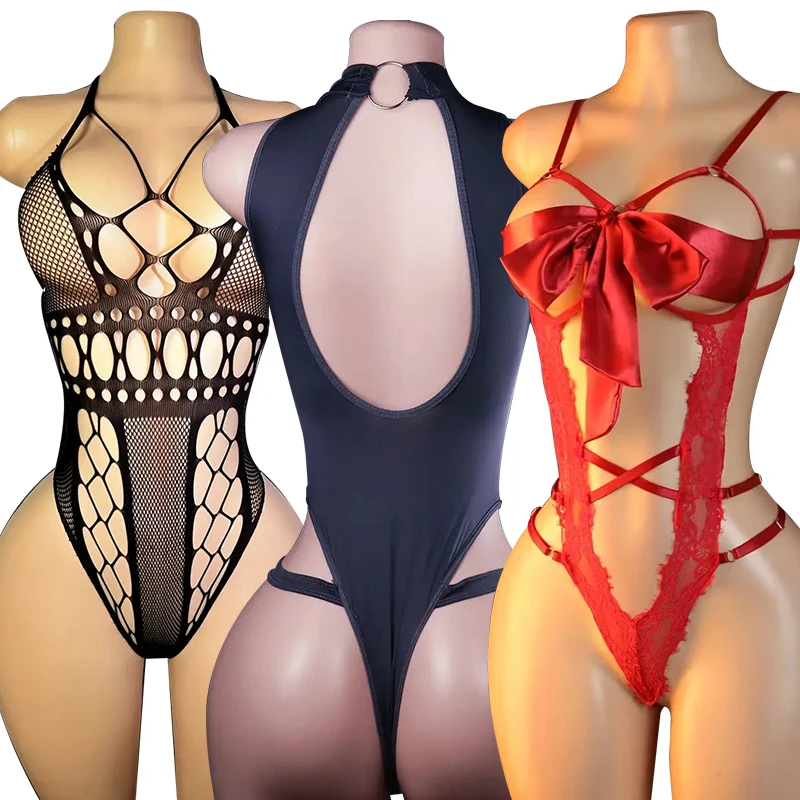 One Piece Open Bra Crotchless Bodystocking For Lace Sex Transparent Lingerie Plus Size Bodysuit Lenceria Mujer Erotic Costumes