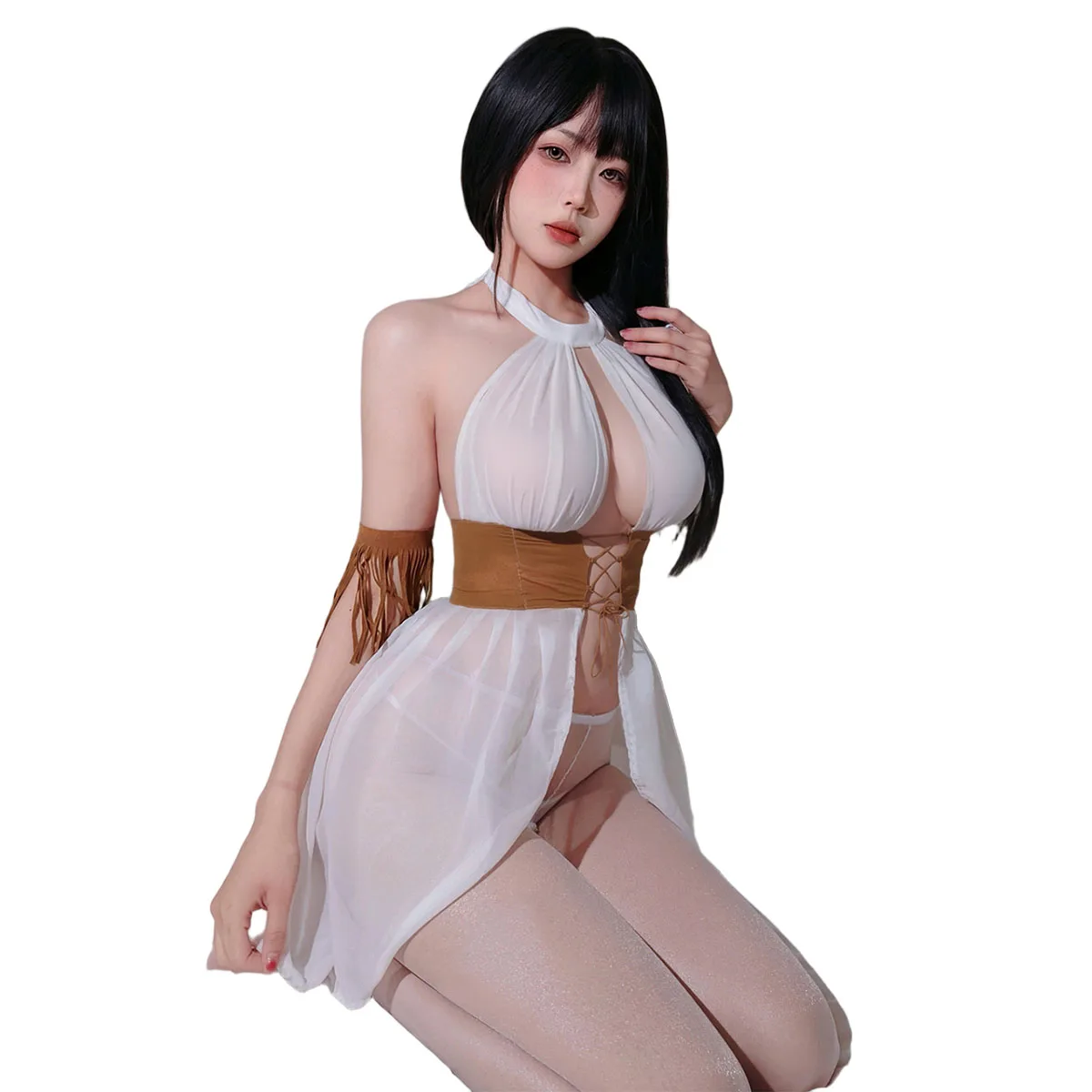 

Женский комплект: прозрачная ночная сорочка с вырезом-колье, сетчатая ткань, сексуальный костюм для ролевых игр, соблазнительный, прозрачный