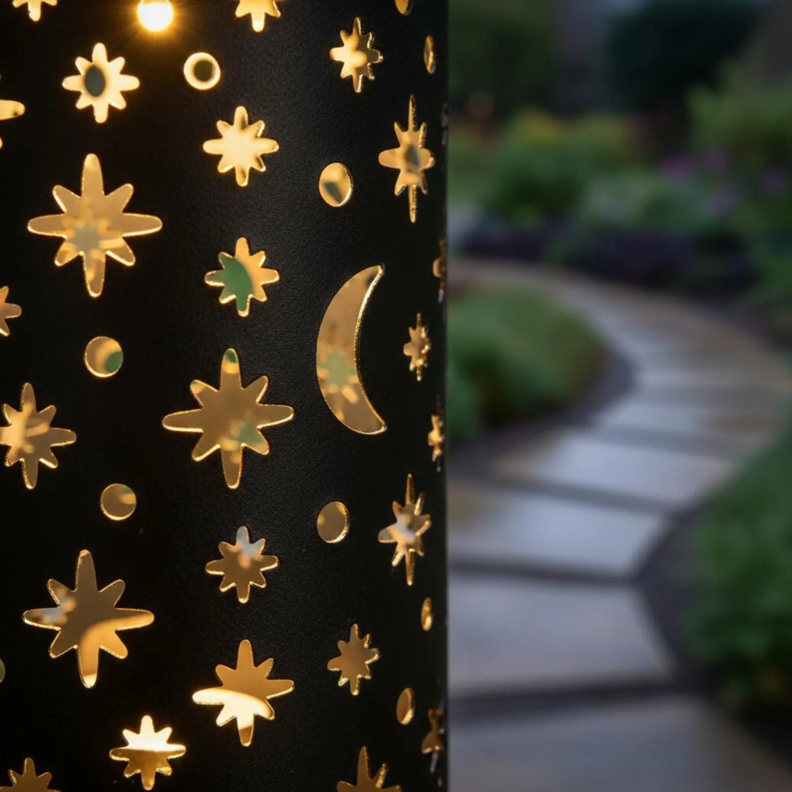 Celestial and Moon Pattern Pattern Lamp Lamp Waterproof Solar Projection Lantern Hollow Metal Garden Stake Lamp Wrought Iron